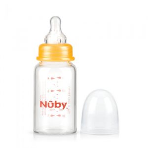 NUBY- Biberon Standard in vetro- con tettarella a flusso lento, 120 ML