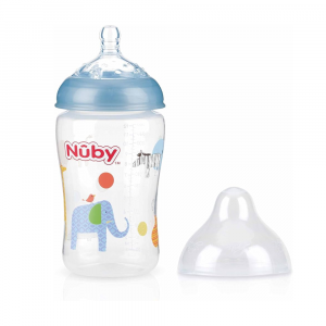 NUBY- Biberon a bocca larga- con Tettarella in silicone medicale, Flusso Medio, 360 ml