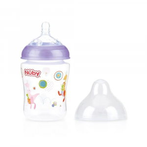 NUBY- Biberon bocca larga- con tettarella a flusso lento, 270 ml