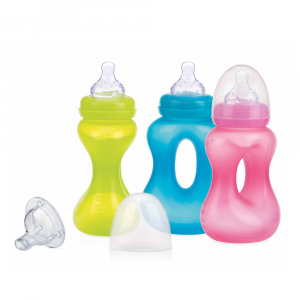 NUBY- Biberon con presa facile- con beccuccio antigoccia, 270 ml