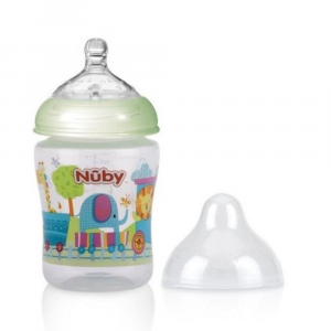 NUBY- Biberon con tettarella in silicone, 270 ml, fantasie assortite.
