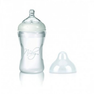 NUBY- Biberon in silicone- Con tettarella in silicone medicale, Flusso Medio, 300 ml.