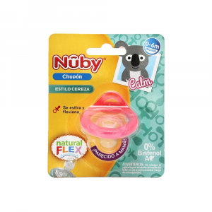 NUBY-Natural flex cherry- Succhiotto con scudo morbido a forma di ciliegia, 0-6m