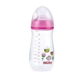 NUBY- biberon con bocca intermedia- dotata di una tettarella a Flusso Lento, 270 ml