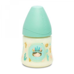 SUAVINEX- Biberon con Tettarella in Silicone a 3 posizioni, con stampa Indiano Blu, 150 ml
