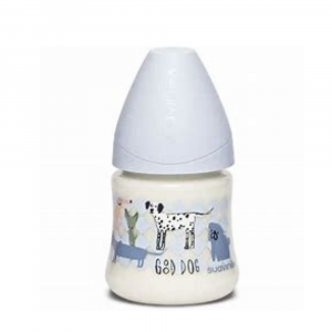 SUAVINEX- Biberon stile Dog con tettarella in silicone, colore Azzurro, 150 ml