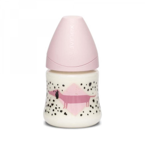 SUAVINEX- Biberon stile Dog con tettarella in silicone, colore Rosa, 150 ml