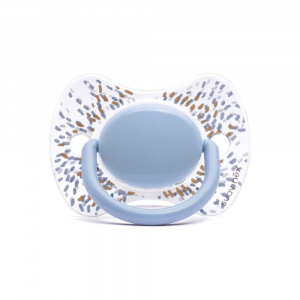 SUAVINEX- Collezione Premium Haute Couture- Succhietto Fisiologico con Tettarella in silicone reversibile, colore Azzurro chiaro, 4-18 M