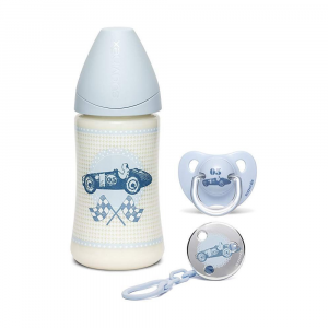 SUAVINEX- Rose et Bleu, set nascita azzurro con tettarelle in silicone anatomico, 0-6 M