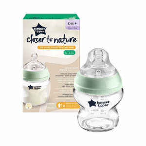 TOMMEE TIPPEE- Closer to Nature- Biberon in vetro, 0M+, 150 ml, Flusso Lento