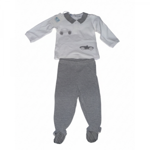 Completo Neonato Melby | Grigio e Bianco con Piedini