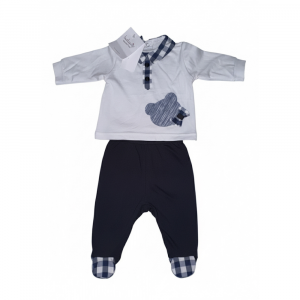 Completo Neonato Babyvip Polo con Orsetto & Pantaloni Blu