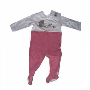 Tutina Intera Melby Neonata Rosa e Bianca con Stampa Orsetto